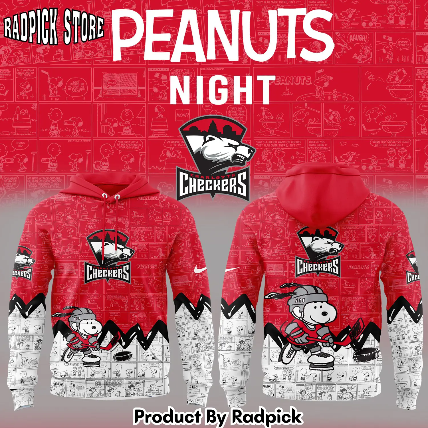 Charlotte checkers 75th anniversary of peanuts hoodie joggers hoodie and long pants set rp291873